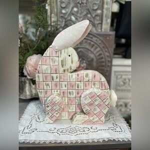 Blue Sky checkerboard bunny rabbit Spring Easter decor